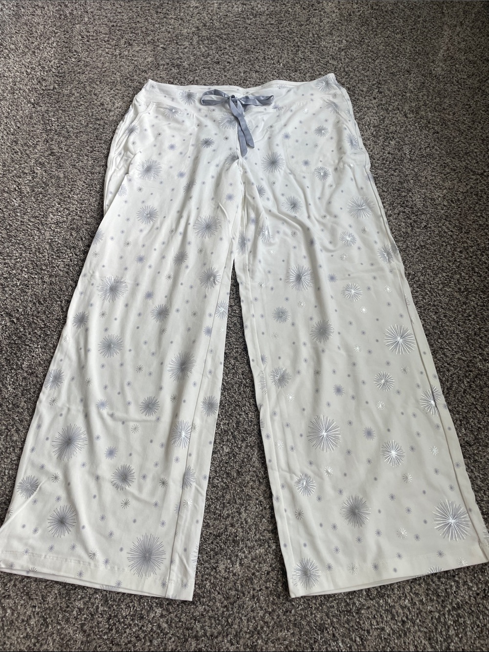 Soma White Pajama Pants with Silver Starburst Print